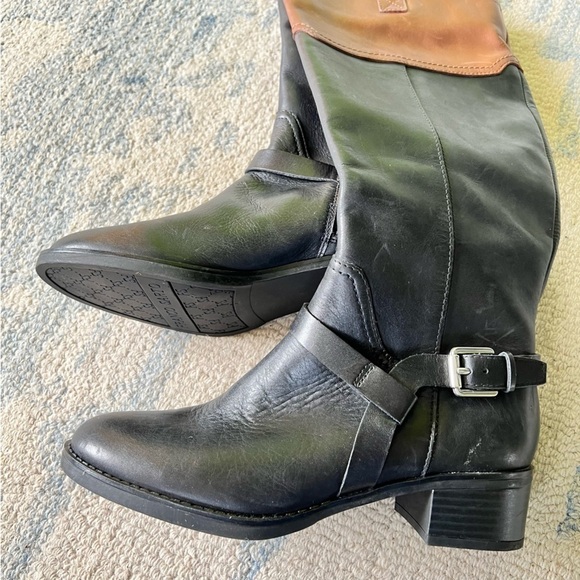 FRANCO SARTO BLACK BROWN TALL LEATHER BUCKLE RIDING BOOTS SIZE 7 LIKE NEW - Picture 8 of 8